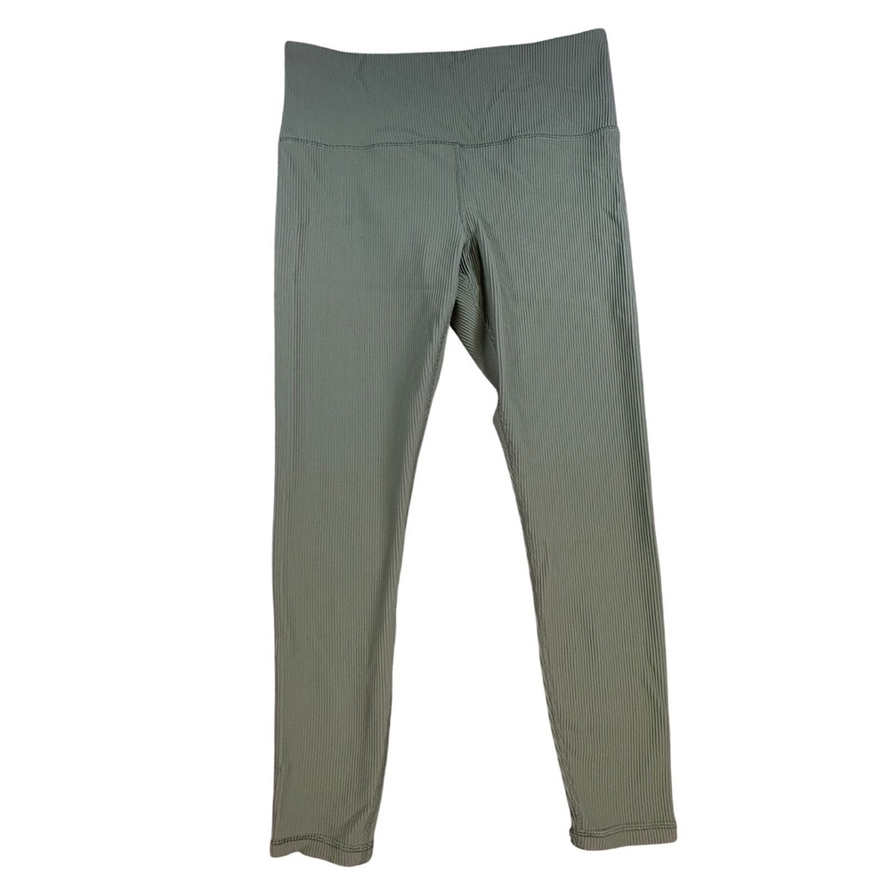 Athleta Elation Rib Tight Leggings Womens Large Green High Rise Crop Yoga Pants